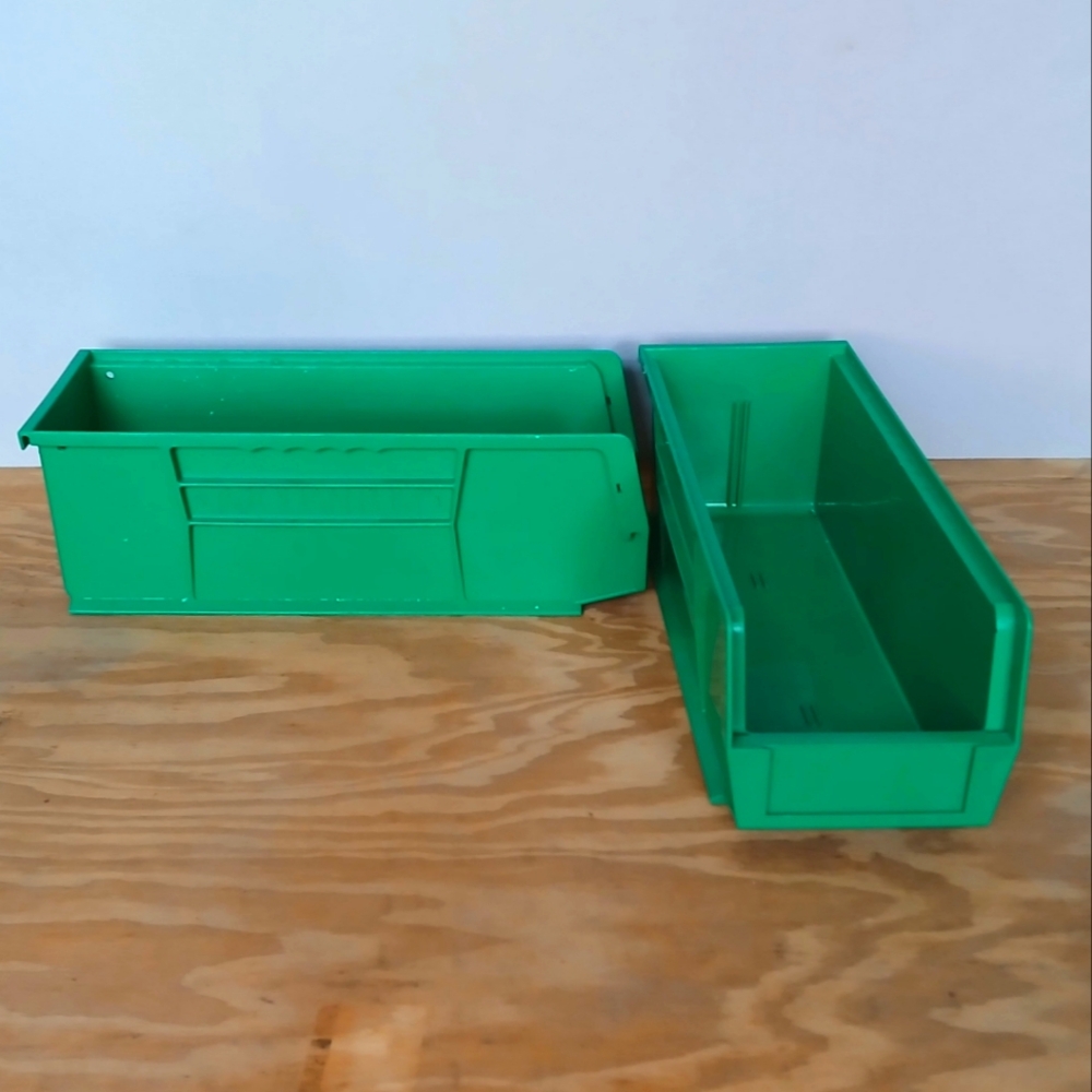 Stackable Tool Storage Bin Garage Organizer Heavy Duty Construction 2 Pack Green